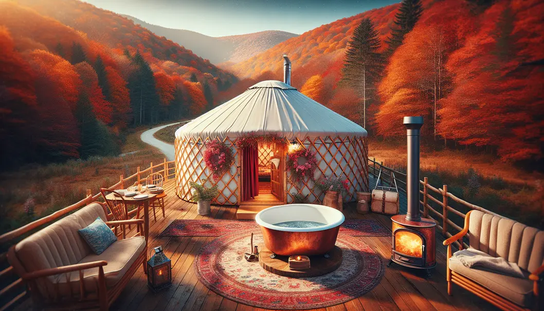 Stunning aerial view of luxury yurts at The Yurtopian Hill Country Resort.