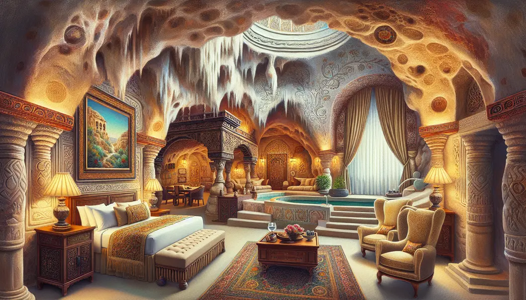 Cappadocia’s cave hotels provide a stunning view of unique rock formations and hot air balloons.