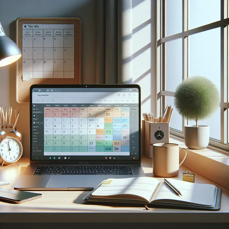 A time-blocked calendar, clear priorities, and a simple timer illustrate effective time management for a smoother daily flow.